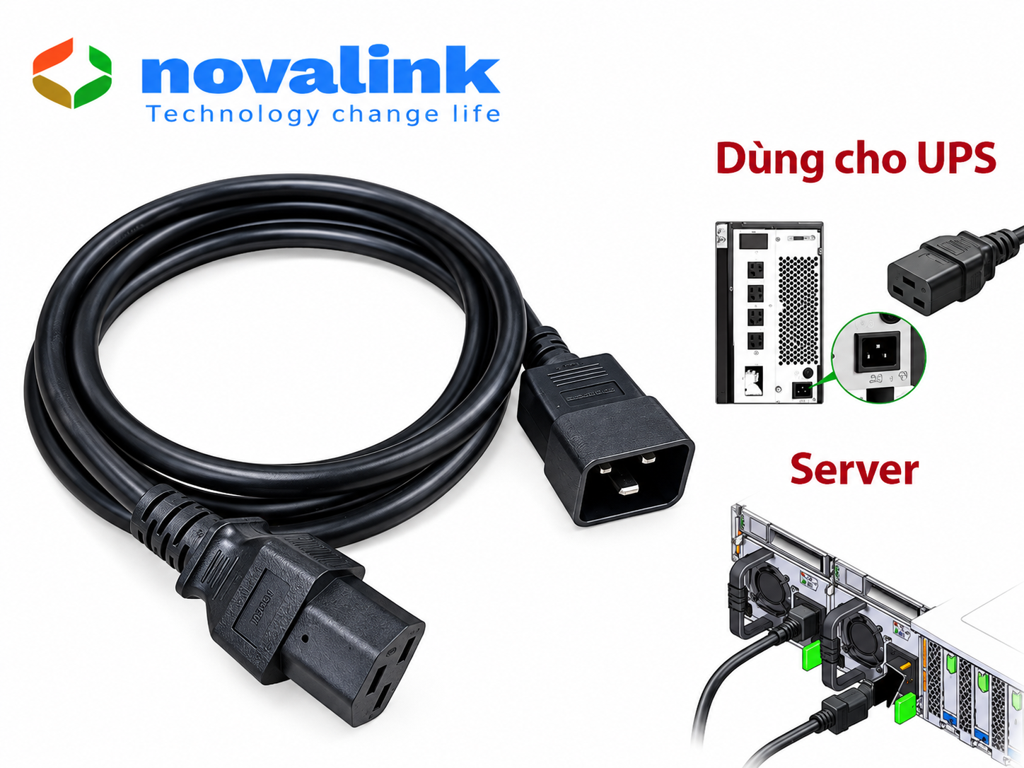 Dây nguồn server chuẩn C20, C21 lõi 3 x 2.08mm Novalink NV-56009A lõi đồng 100% dài 2m siêu tốt